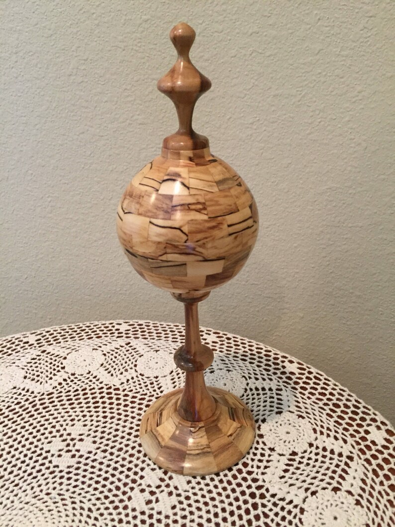 Turned segmented wood finial decorative woodturning Etsy