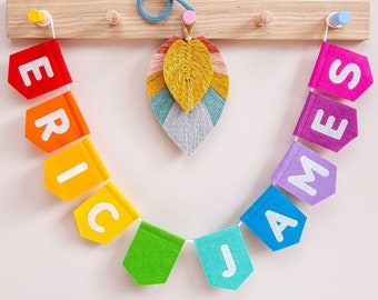 Personalised Name Bunting. Felt Nursery Decor. Custom Garland Wall Hanging. Rainbow, Pastel, Jungle, Neutral Colour Choices.