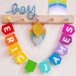 Personalised Name Bunting. Felt Nursery Decor. Custom Garland Wall Hanging. Rainbow, Pastel, Jungle, Neutral Colour Choices. image 1