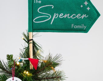 Personalised Family Christmas Tree Topper Flag. Customisable Festive Decor