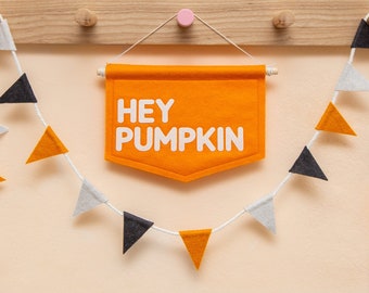 Glitter Hey Pumpkin Halloween Banners. Green & Black Hocus Pocus Decorations.