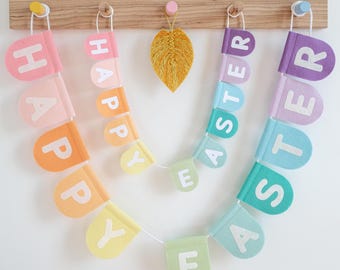 Happy Easter Bunting. Felt Nursery Decor. Custom Garland Wall Hanging. Pastel Rainbow