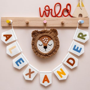 Personalised Name Bunting. Felt Nursery Decor. Custom Garland Wall Hanging. Rainbow, Pastel, Jungle, Neutral Colour Choices.