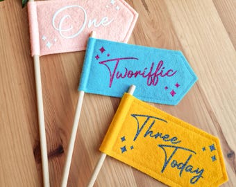 Birthday Flags for Kids. One Today. Onderful Personalised Felt Gift Tags.