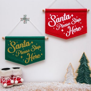 Glitter Santa Please Stop Here Christmas Wall Banner Flag Decoration