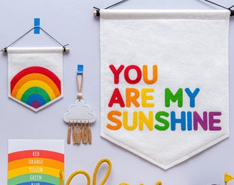 You Are My Sunshine Wall Banner Flag. Nursery Decor. Felt Hanging.