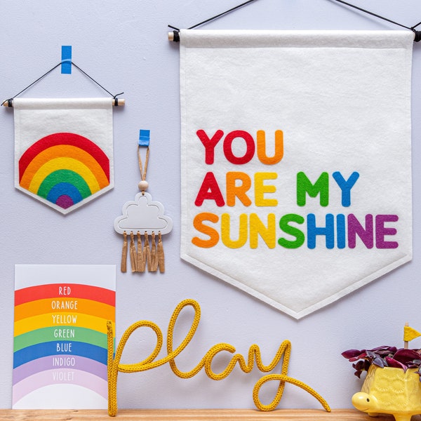 You Are My Sunshine Wall Banner Flag. Nursery Decor. Felt Hanging.