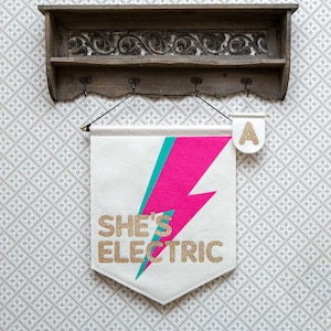 She's Electric Oasis Wall Banner. Glitter Flag Girls Nursery Decor. image 1