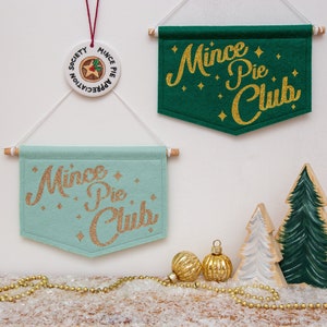 Glitter Mince Pie Club Christmas Wall Banner Flag Decoration