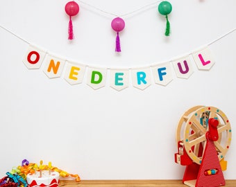 Onederful, Tworiffic Birthday Bunting. Age Celebration Bunting. Colourful Childrens Decor Party Garland. Rainbow, Pastel, Jungle, Neutral