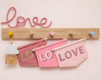 Love Glitter Wall Banner Flag. Nursery Decor. Valentines Felt Hanging.