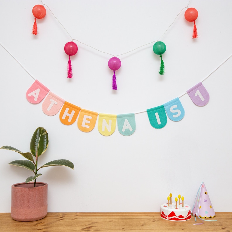 Personalised Birthday Bunting. Age Celebration Bunting. Colourful Childrens Decor Party Garland. Rainbow, Pastel, Jungle, Neutral Soft Pastel