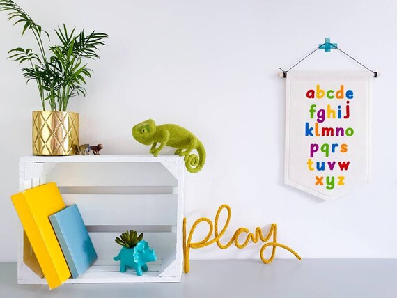 Lowercase Alphabet A-Z Pennant Wall Banner Flag. Nursery Decor. Monochrome. Rainbow. Pastel Letters. Felt Hanging.