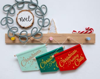 Christmas Pudding Club Glittery Christmas Wall Banner Flag Decoration