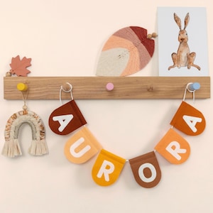 Personalised Name Felt Bunting. Custom Nursery Garland Decor. Rainbow, Pastel, Jungle, Neutral Colours Autumnal Tones