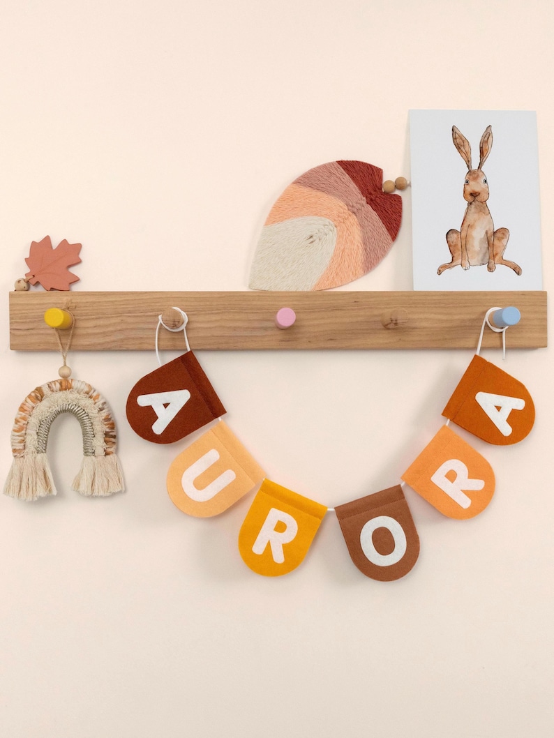 Personalised Name Felt Bunting. Custom Nursery Garland Decor. Rainbow, Pastel, Jungle, Neutral Colours Autumnal Tones