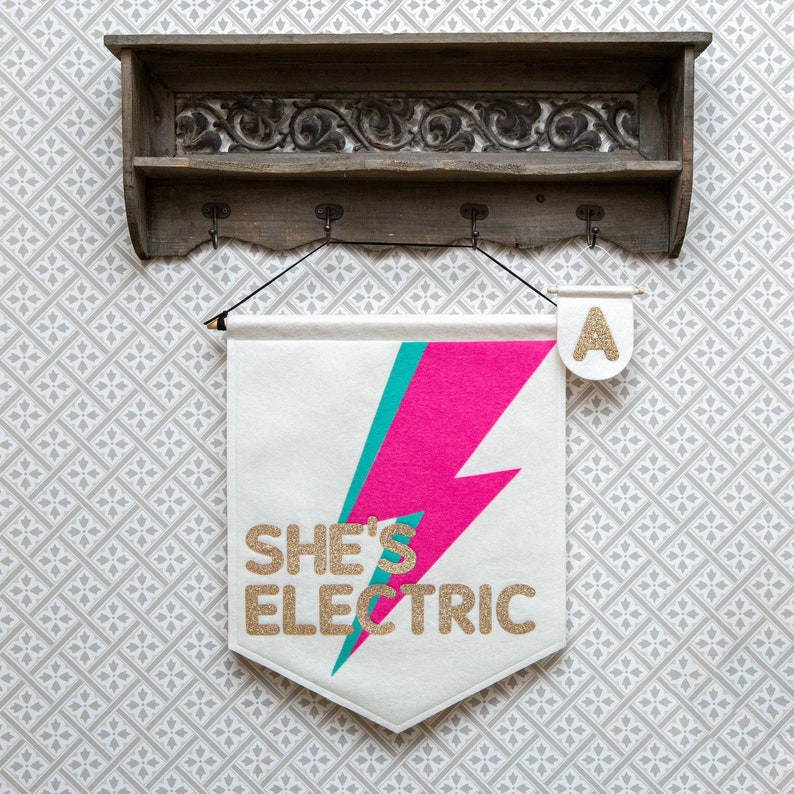 She's Electric Oasis Wall Banner. Glitter Flag Girls Nursery Decor. image 1