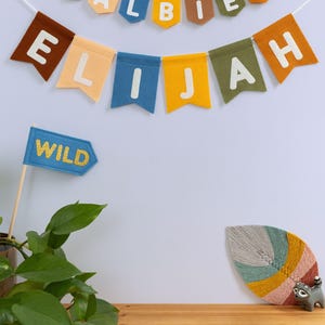 Personalised Name Felt Bunting. Custom Nursery Garland Decor. Rainbow, Pastel, Jungle, Neutral Colours Jungle Vibes