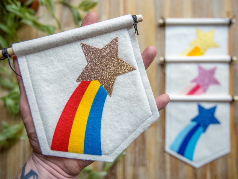 Shooting Star Banner Wall Hanging. Custom Colours Nursery Felt Decor. image 1