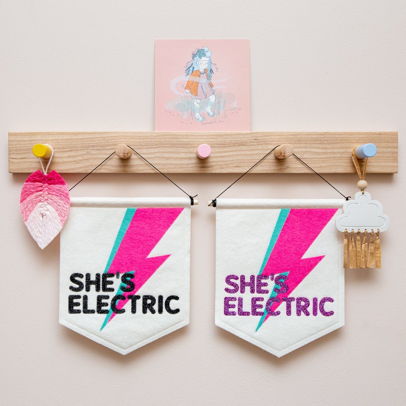 She's Electric Oasis Wall Banner. Glitter Flag Girls Nursery Decor. image 4