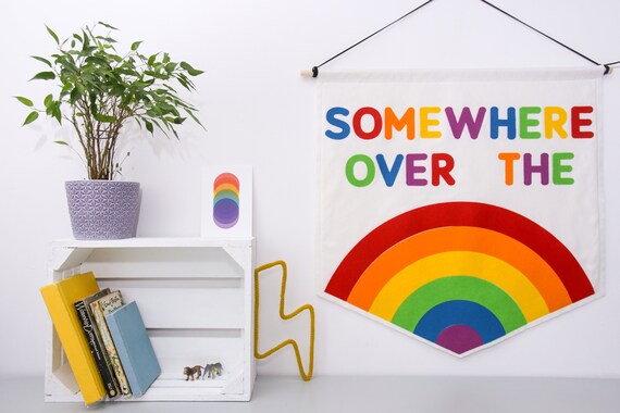 Somewhere over the Rainbow Pennant Wall Banner / Flag. Nursery Decor. Felt Hanging.