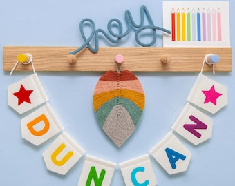 Personalised Name Felt Bunting. Custom Nursery Garland Decor. Rainbow, Pastel, Jungle, Neutral Colours