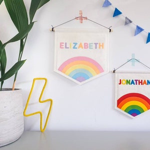 Personalised Rainbow Wall Banner Flag. Pastel Nursery Decor. Felt Hanging. image 2