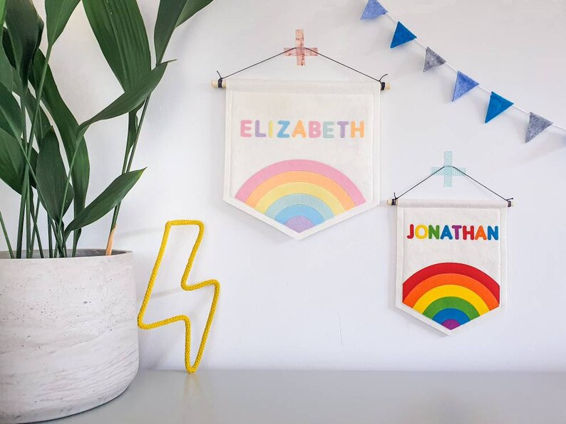 Personalised Rainbow Wall Banner Flag. Pastel Nursery Decor. Felt Hanging. image 2