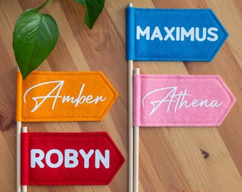 Personalised Name Flags. Party Decor. Cake Topper. Custom Nursery Decorations. Colourful Gifts