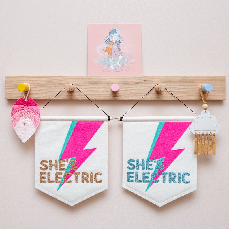 She's Electric Oasis Wall Banner. Glitter Flag Girls Nursery Decor. image 3
