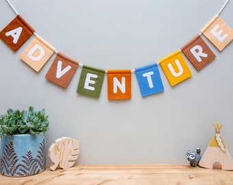 Custom Word Bunting. Make Your Own Bespoke Nursery Wall Hanging. Wild. Be Kind. Explore. Love. Awesome.
