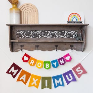 Personalised Name Felt Bunting. Custom Nursery Garland Decor. Rainbow, Pastel, Jungle, Neutral Colours Muted Rainbow