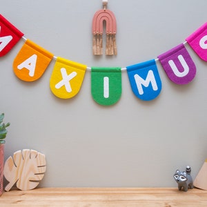 Personalised Name Bunting. Felt Nursery Decor. Custom Garland Wall Hanging. Rainbow, Pastel, Jungle, Neutral Colour Choices. image 9