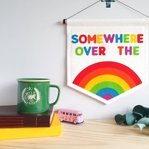 Somewhere over the Rainbow Wall Banner Flag. Nursery Decor. Felt Hanging.