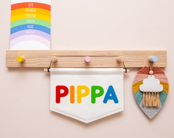 Custom Name Banner Up To 6 Letters. Personalised Felt Nursery Flag. Rainbow, Jungle, Boho, Pastel Kids Room Wall Hanging.