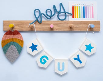 Personalised Name Felt Bunting. Custom Nursery Garland Decor. Rainbow, Pastel, Jungle, Neutral Colours