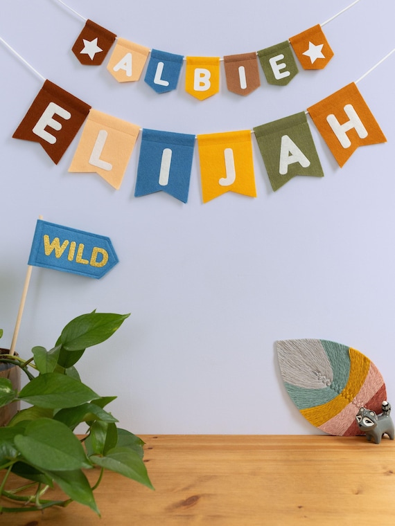 Personalised Name Felt Bunting. Custom Nursery Garland Decor. Rainbow, Pastel, Jungle, Neutral Colours