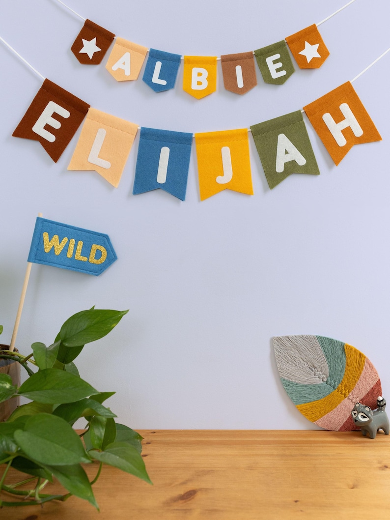 Personalised Name Felt Bunting. Custom Nursery Garland Decor. Rainbow, Pastel, Jungle, Neutral Colours image 1