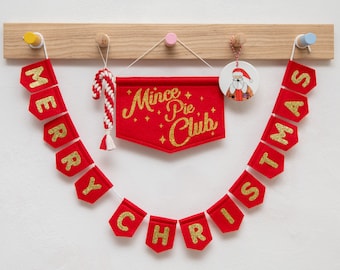 Merry Christmas Glitter Bunting. Festive Decorations Decor Flags