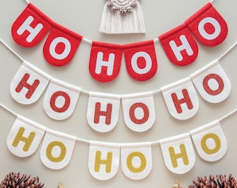 Ho Ho Ho Glitter Christmas Bunting. Christmas Decorations Decor Flags