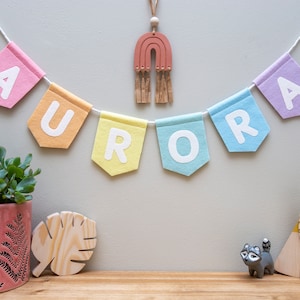 Personalised Name Bunting. Felt Nursery Decor. Custom Garland Wall Hanging. Rainbow, Pastel, Jungle, Neutral Colour Choices. image 4