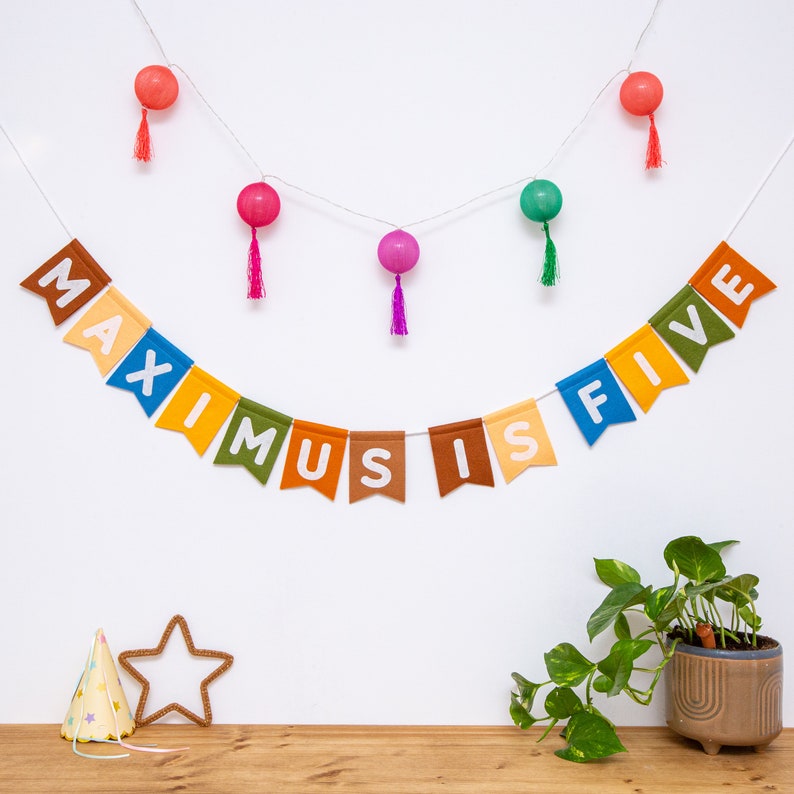 Personalised Birthday Bunting. Age Celebration Bunting. Colourful Childrens Decor Party Garland. Rainbow, Pastel, Jungle, Neutral Jungle Vibes