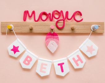 Personalised Name Felt Bunting. Custom Nursery Garland Decor. Rainbow, Pastel, Jungle, Neutral Colours