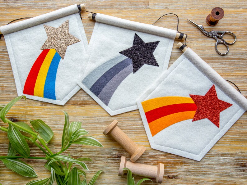 Shooting Star Banner Wall Hanging. Custom Colours Nursery Felt Decor. image 3