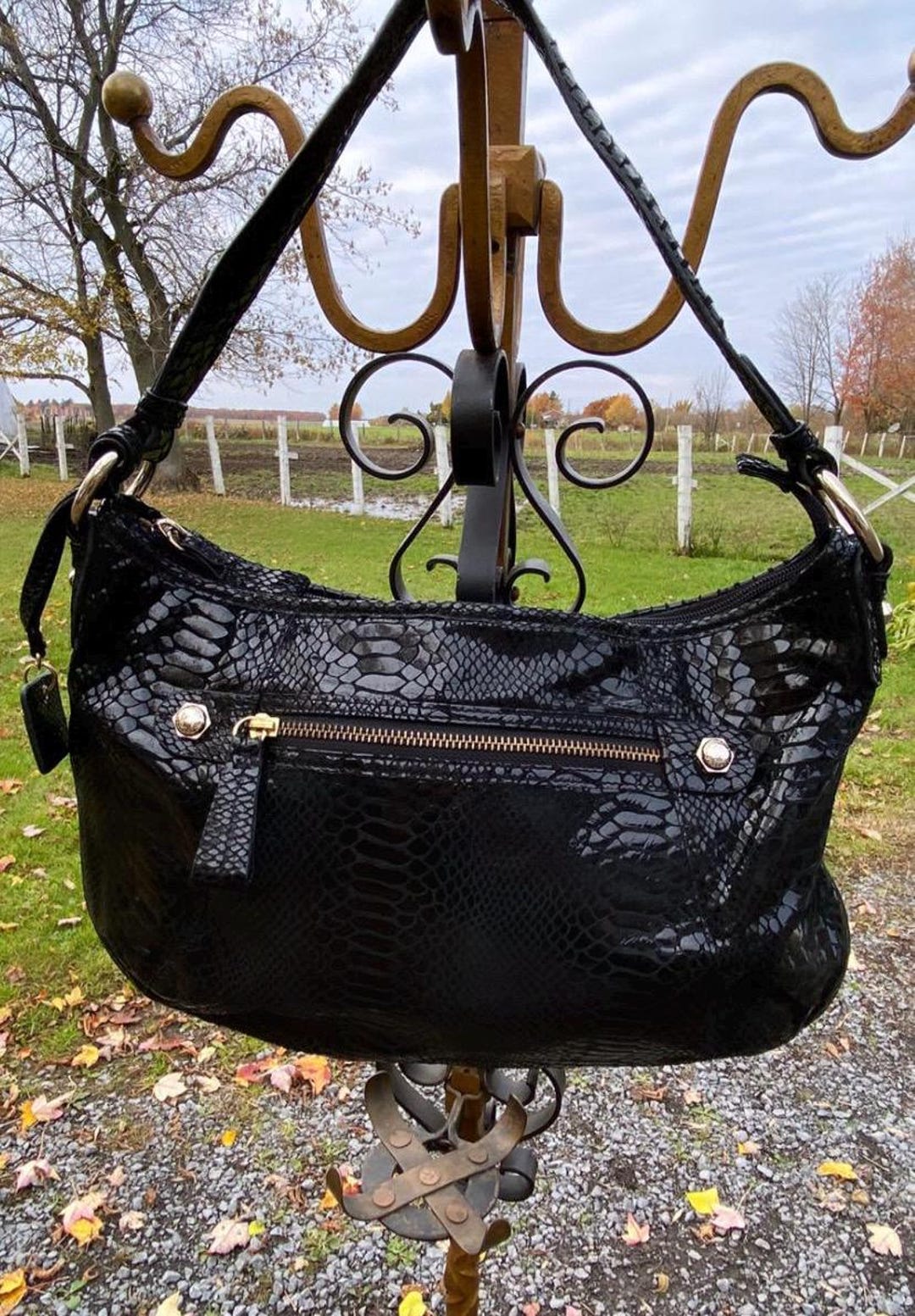 Liz Claiborne Black Leather Animal Print Handbag Purse - Etsy