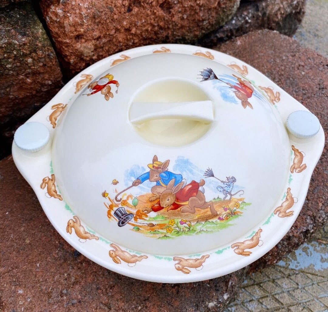 Vintage Royal Doulton Bunnykins Hot Water Plate With 2 Corks #387