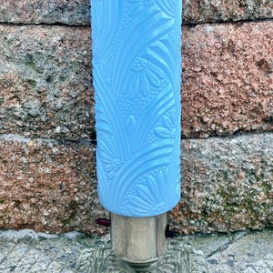 1960s Powder Blue Torpedo Skyscraper Glass Daisy Pattern Vanity/ Boudoir Lamp