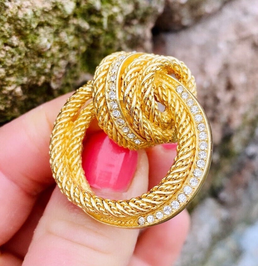 1970s Christian Dior Gold Plated Love Knot Rope With Clear Crystal