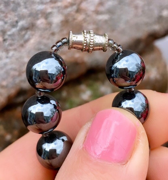 Elegant Dark Hematite 10mm Round Beads Necklace 1… - image 2