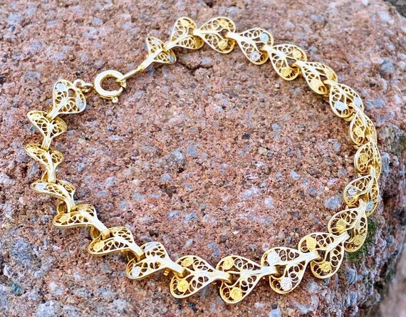 Bracelet En Vermeil Filigrané Et émail Signé Florence Style - Occasion, Ajustable, Plaqué Or Rose